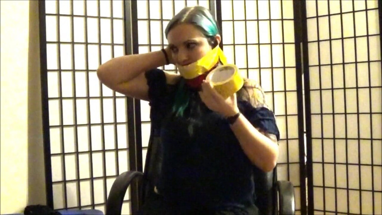 Selfgags classic: Self gagged college girl