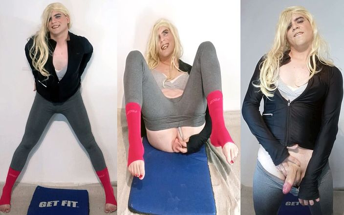 Felixa Branca: Blonder transvestiert in der fitnessstudio-klasse berührt sich in leggings