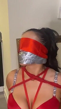 Latina gefesselt und mit einer Klebebandverpackung geknebelt (kleinere Größe)