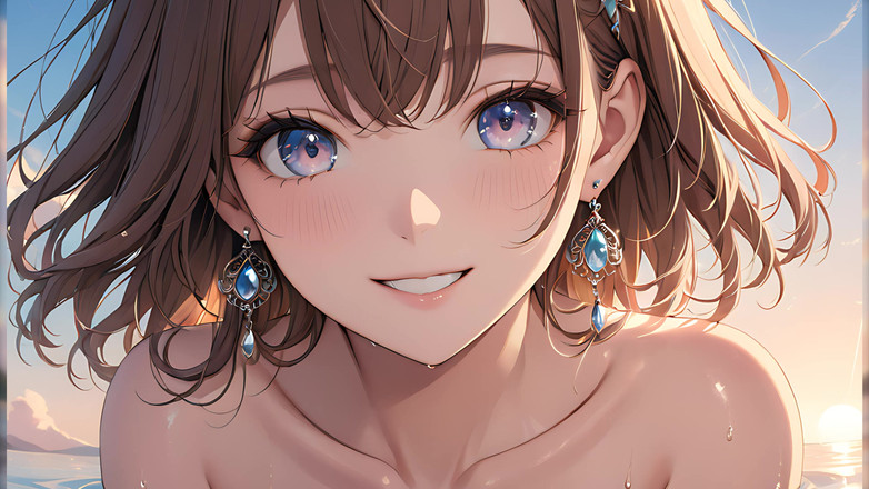 LustRender: 柔和的反射：一个美丽的年轻女人，天空柔软