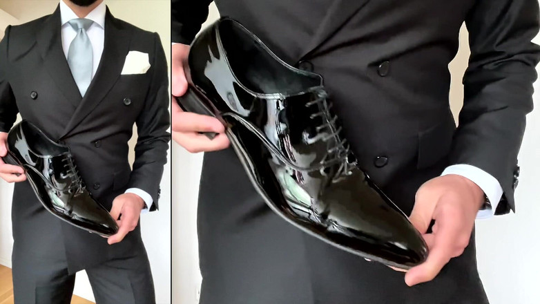 Master Shiny Shoes: Mann Im Anzug Wichst Auf Lackschuhe