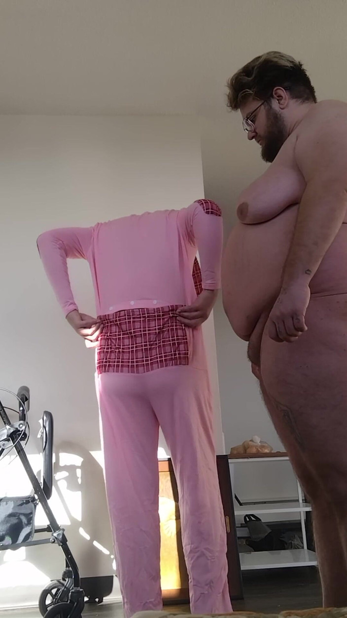 LilTaste: Transwoman Opening One-piece Pink Rabbit Pajamas Bodysuit (with Button-up Buttflap) Viewer-gift