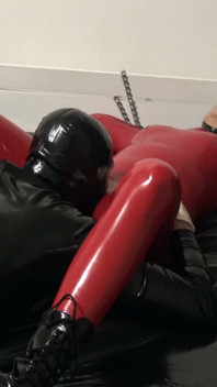 Hot MILF in a Red Latex Catsuit, Tie Me up and Make Me