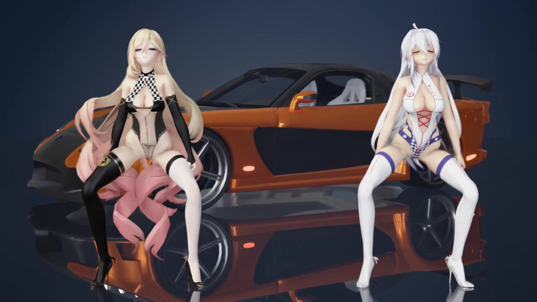 MikuMotion: Striptis duet cream cokelat; Black Stockings; Stoking Putih; Racing Leotards