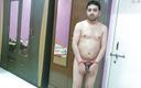 Cute & Nude Crossdresser: Hot nude boy Sweet Lollipop with locked hands and buttplug.