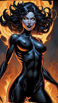 Obsidienne nue, flamme, vrilles