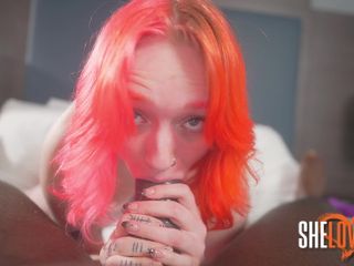 Semaj Media: Semaj Cassie tjock rödhårig - slarvig förstapersonsvy avsugning sperma i munnen