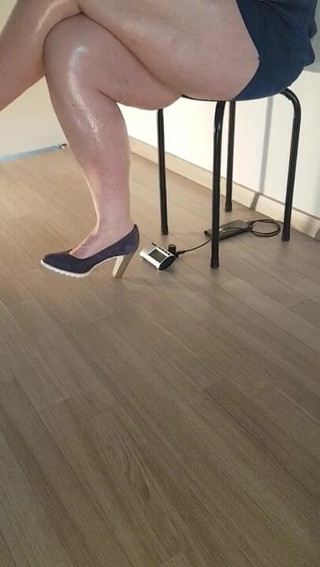 MisS Angel: Leggy on a hard floor wearing blue shoes