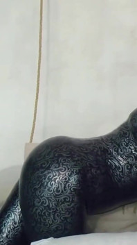 Pet Play with Heavy Rubber Fetish. Shiny Mistress in Latex Catsuit and Her Submissive. Positive Femdom.