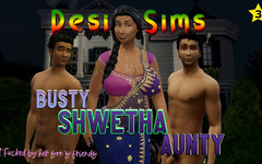 Desi Sims: デジ巨乳インドサリーおばさんシュエタ二人の男の子と