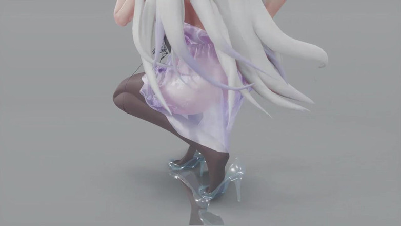 MikuMotion: Mmd hnědyoké dívky; Čiré šaty; Průhledné podpatky; Černé punčochy