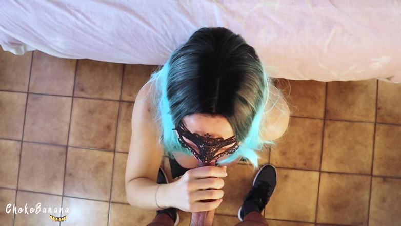 Chokobanana: Blue hair teen blowjob and cum in mouth - oral creampie