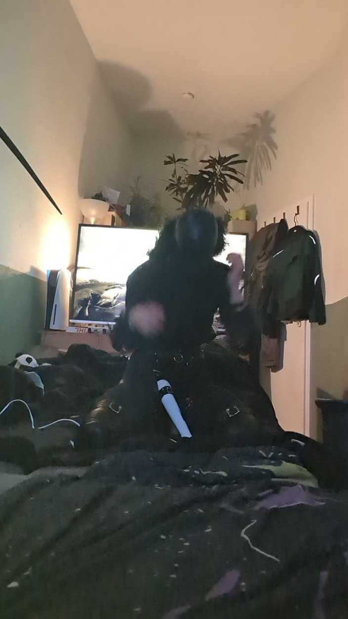 AJ_the_catgirl: Petsuit Wiht Hood Weile Vibed Selfbondage