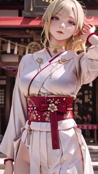 Segreto del santuario della ragazza bionda kimono! Inginocchiarsi sotto il cancello di Torii in un kimono beige modificato