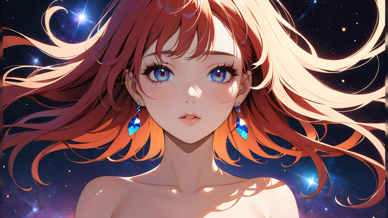 LustRender: ヴォイドゲイザー:きらめく宇宙のそばかすを持つ美しい若い女性