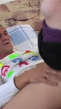 The old gentleman has a fever and the girl cures him by fucking his big cock