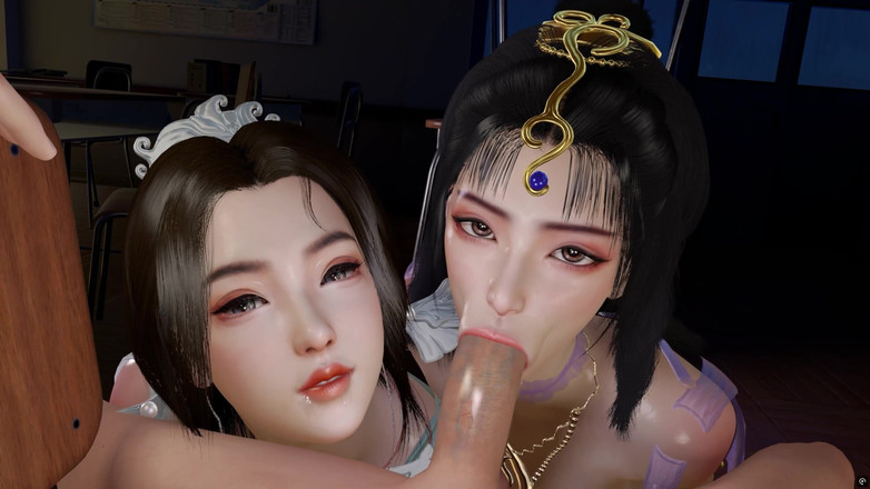 Why fuck so hard: 3D Two Horny Babes Sharing One Big Cock