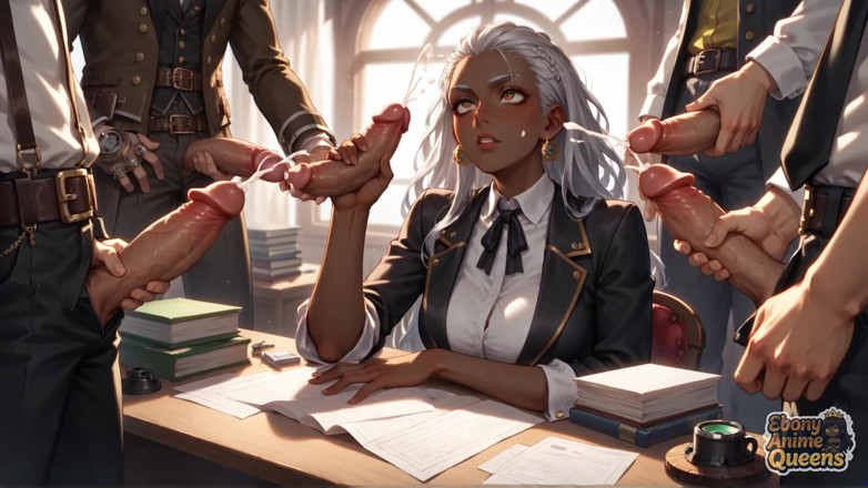 Ebony Anime Queens: Ponury murzynka konformizm i ciemno słodka dominacja w biurze!