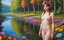 AI Girls: 18 Year Teen Girl Posing Nude Near River Side