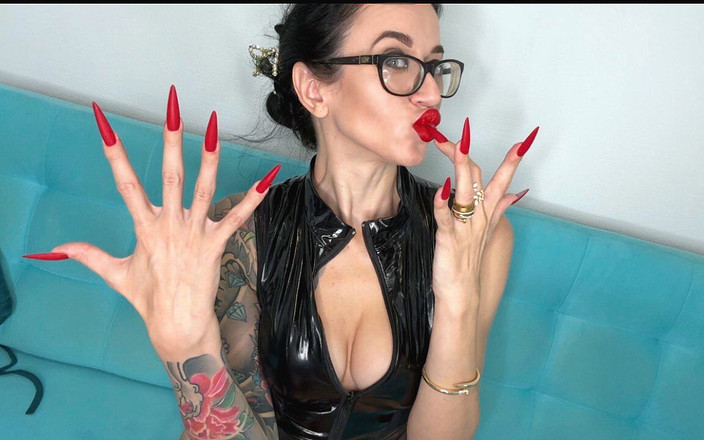 Julia domaina: Red Matte Color Long Nails, Palms, Handjobs with Spit, Black...