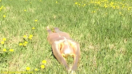 Fetish Islands: Sexy ebony babe in skintight golden spandex catsuit posing outdoor