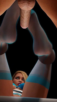 Footjob cewek hot rambut pirang dengan kaus kaki panjang