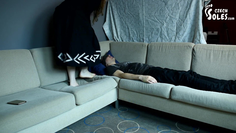 Czech Soles - foot fetish content: Light trampling on her submissive boyfriend