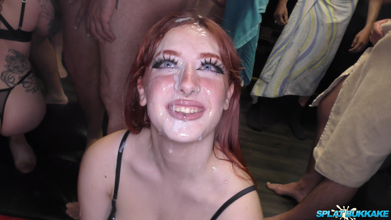 Bukkake team: Redhead Chick with Amazing Mouth Skills Pleasing a Bunch of...
