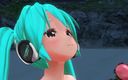 H3DC: 3D хентай Hatsune Miku развлекается на пляже (часть 3)