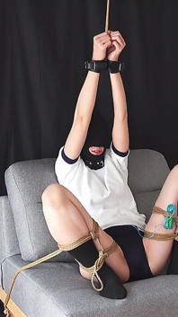 Girl in Bloomers, Restrained in an M-shape and Left Alone.