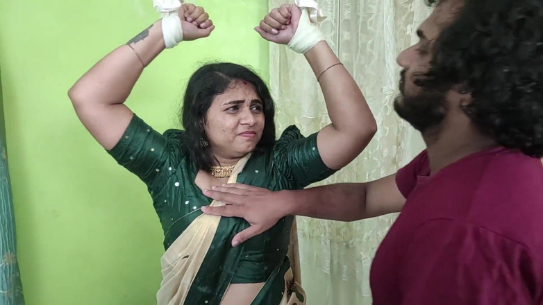 Vaigavarun45: Kerala Half Saree BDSM Hand Tied on Ceiling and Blindfolded...