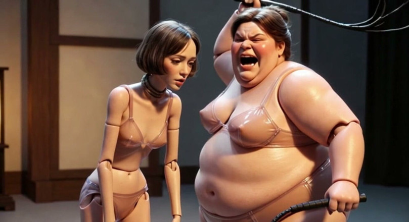 YOUR BEST FANTASY: Fat Mistress Whips Bound Skinny Slave - Body Contrast Humiliation