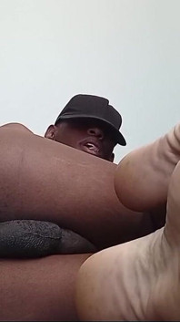 Black Gay Guy Gets Fucked by White Cock Dildo While Showing Nasty Feet