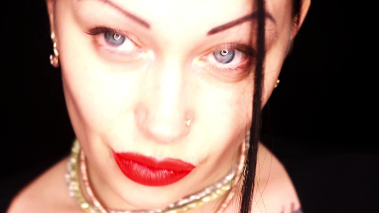Goddess Misha Goldy: 4K Applying red lipstick and smoking hookah on black background