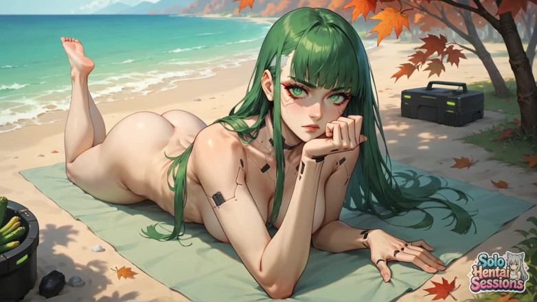 Solo Hentai Sessions: Strandufer grüne göttin schluckt tropf