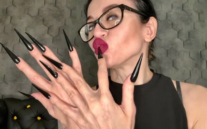 Julia domaina: Black Long Nails, Sharp Stilettos, Long Fingers Sucking and Hands...