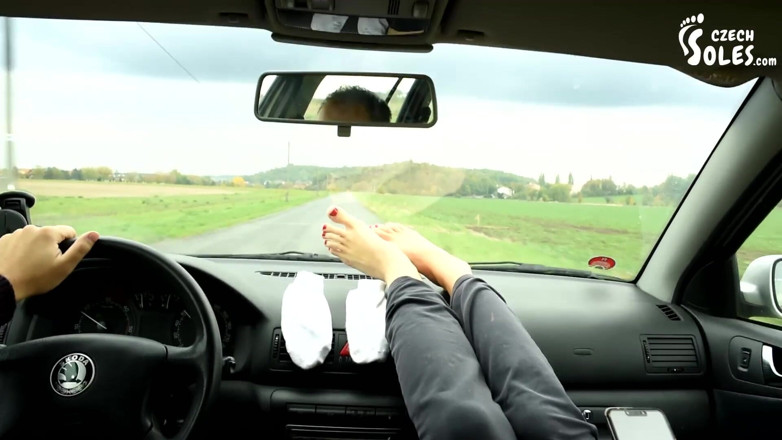 Czech Soles - foot fetish content: Her big smelly feet in car are a turn on