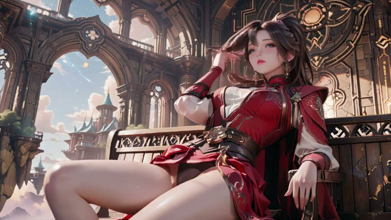 Seraphina Vale: Red Armor Queen in the Floating City! Epic Fantasy Tease.