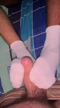 Brunette Vergon Jerks off Her Neighbor with White Socks on