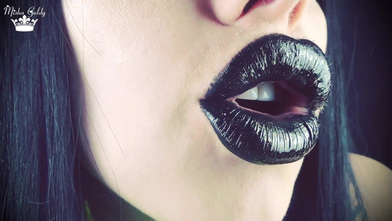 Goddess Misha Goldy: Kisses from black shiny lips ASMR JOI