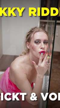 Filthy Blonde Sucks and Fucks in Bathroom to Tit Cumshot