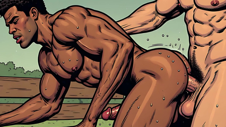 Erotic Man: Homo seks buitenshuis stripstijl
