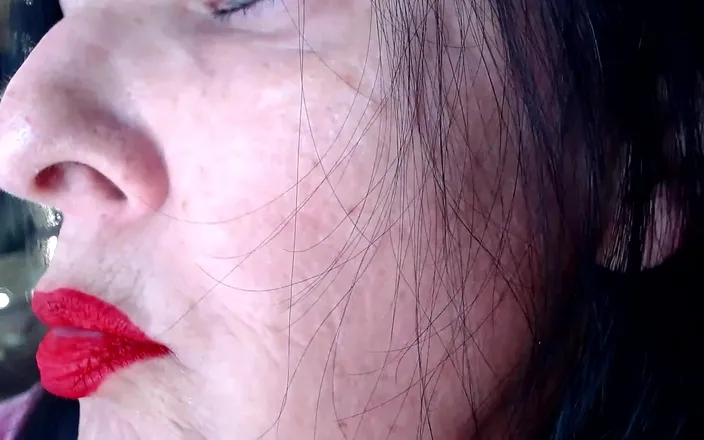 Abby Anna: Red Lipstick Application Duck Lips Hot Smoking MILF