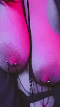 Sexy Pierced MILF Chained to Her Collar by Her Nipples