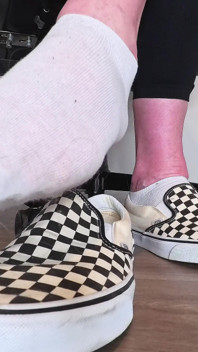 Sneaky Office Foot Tease in Checkerboard Vans - Toe-only Strip & Intense Barefoot Play POV