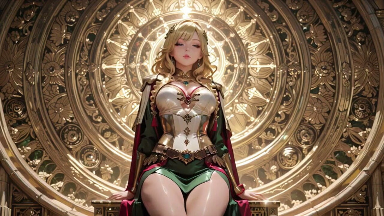 Seraphina Vale: นางฟ้าผมบลอนด์ราชินี! ศักดิ์สิทธิ์คุกเข่าในมหาวิหารแกรนด์, เสื้อคลุมสีเขียวแทบจะไม่ได้ซ่อนเส้นโค้งที่นุ่มนวลของเธอ