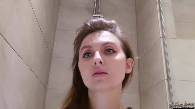 Goddess Lena: Golden shower under the shower