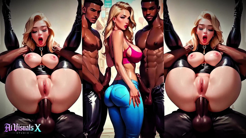 AI Visuals X: (4k) Ai 3D Animat - curvă blondă sexy bbc cu supt interrasial și...