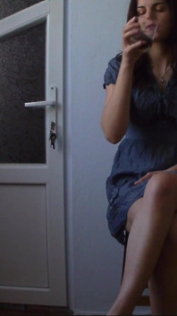 Horny Girl on a Chair Drinks Juice and Play with Herself