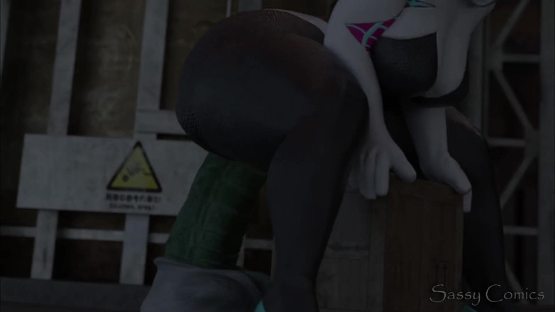 Sassy comics: 거대한 녹색 고블린 스타일의 딜도를 타는 스파이더맨의 그웬 스테이시